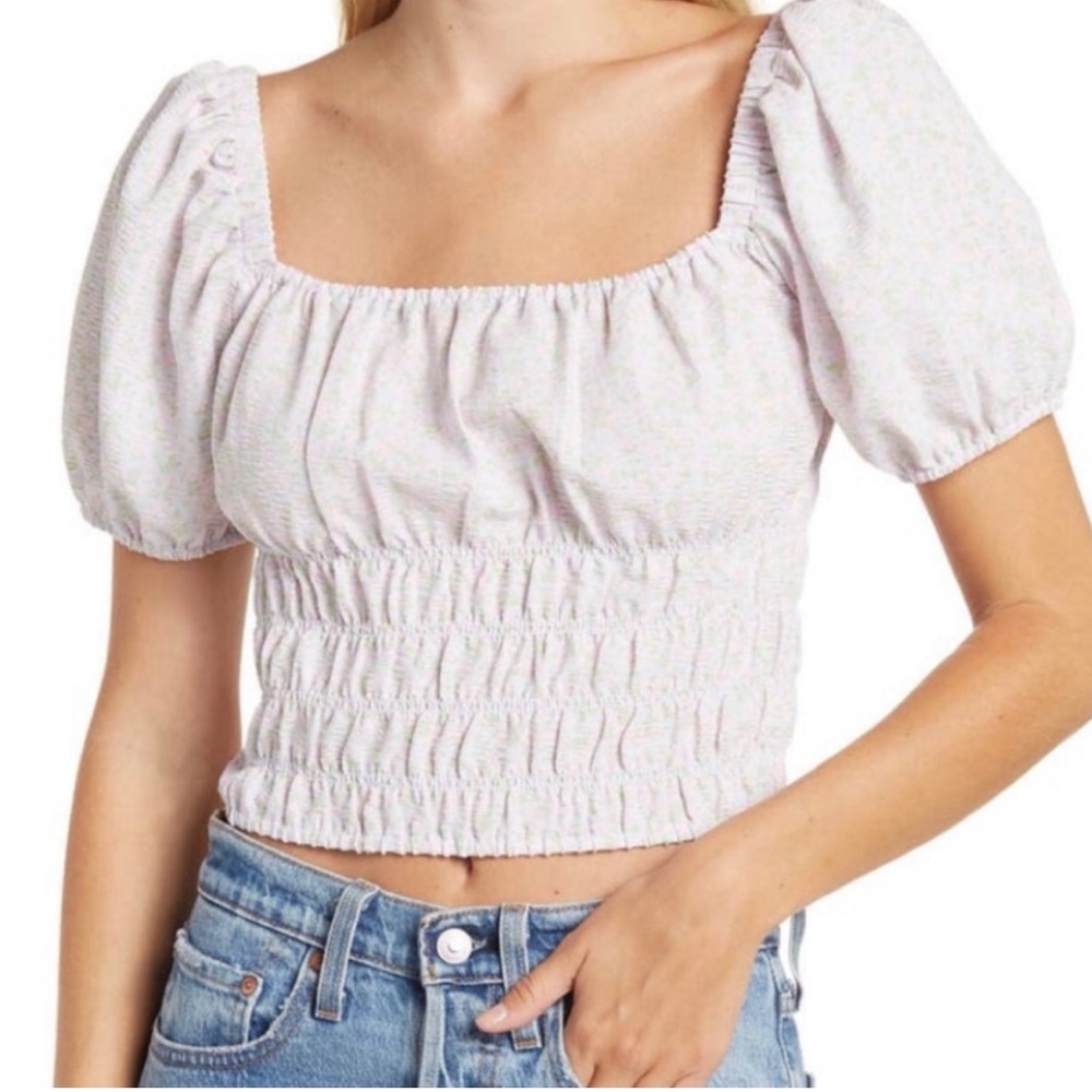 NEW Elodie Nordstrom White Smocked Square Neck Blouse Top Shirred Off-Shoulder M - Picture 6 of 7